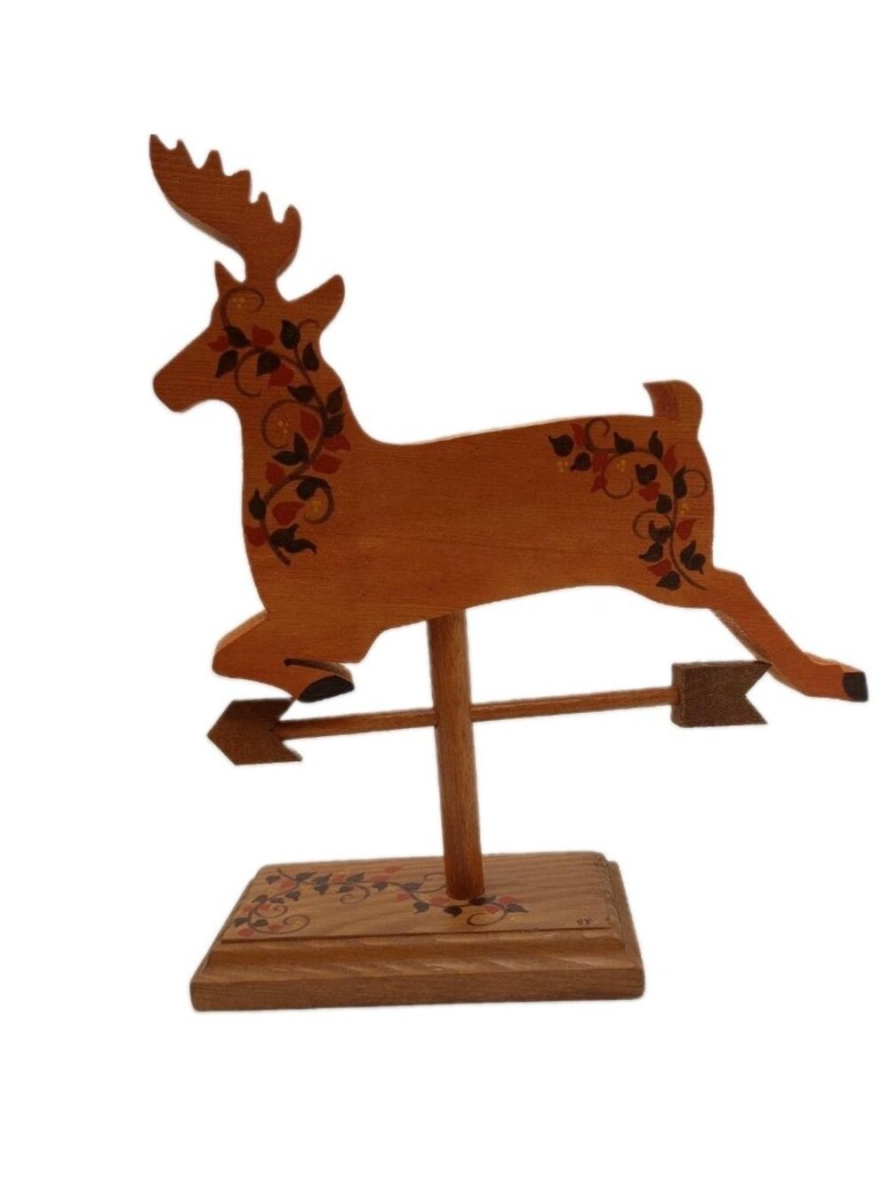 Handmade Wood Deer Figurine Reindeer Hand Painted Weather vane Standing
